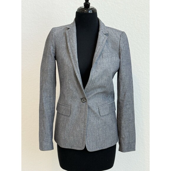 J.CREW Regent Blazer Jacket Womens 0 Chambray‎ Blue Cotton Career B9318 - Picture 1 of 10